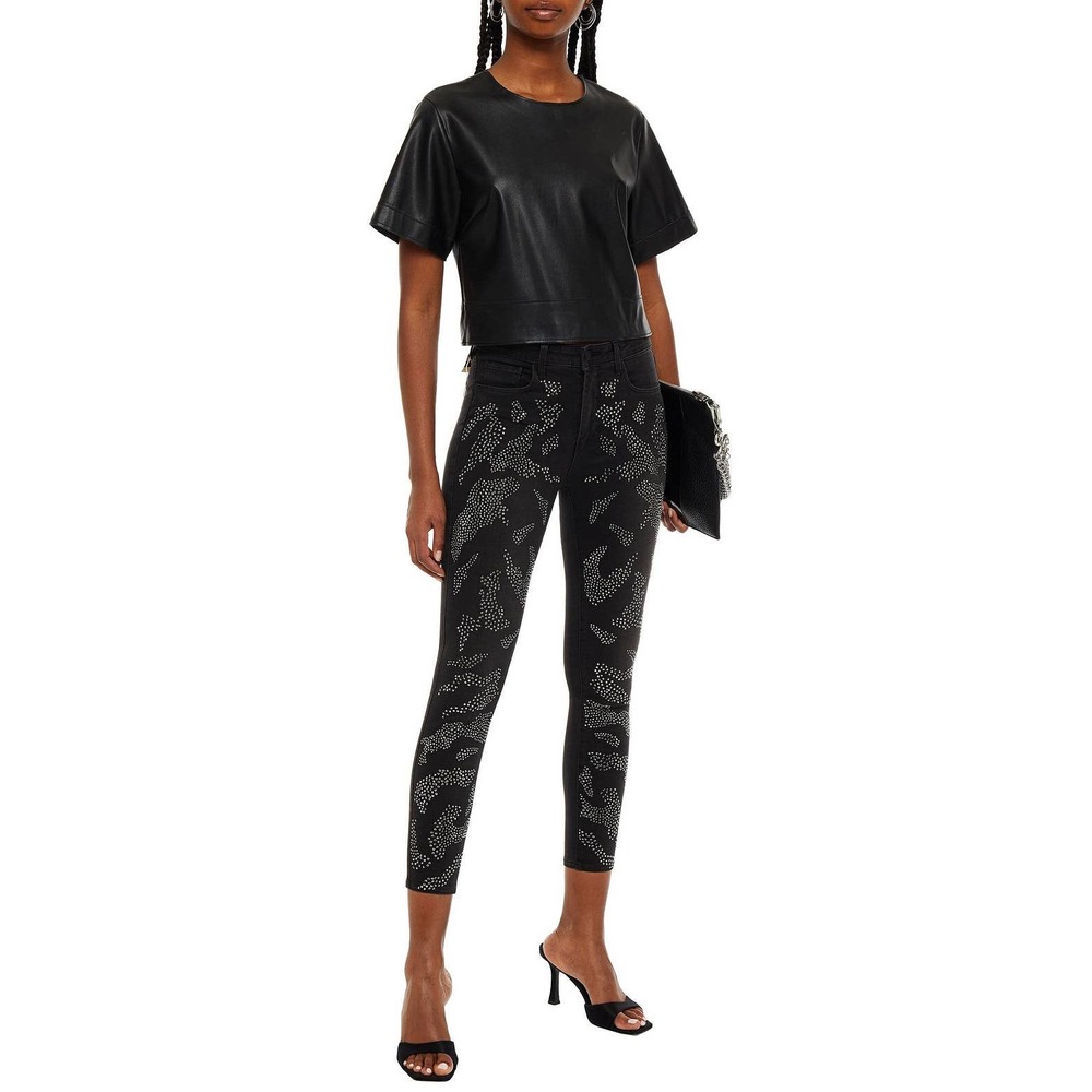 NWT L'AGENCE Margot Embellished Cropped High-Rise Skinny Jeans Size 23